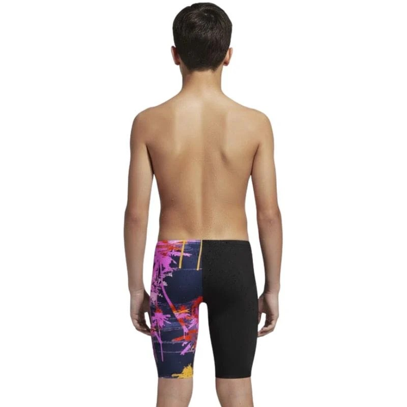 Thumbnail: Speedo - Boys' Club Training Palm-Tree Printed Jammer - Black/Pink