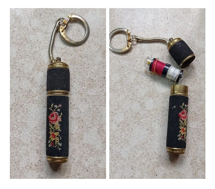 a mini vintage needle and thread holder