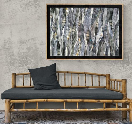Grey wave landscape patchwork art qult