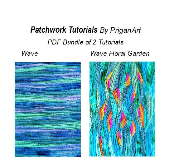 Picture of 2 wave landscape patchwork techniques of 2 art quilts