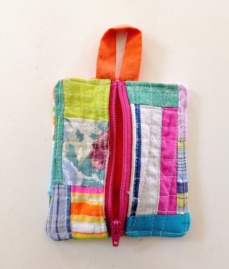 Thumbnail: small summer patchwork zippered earbud pouch