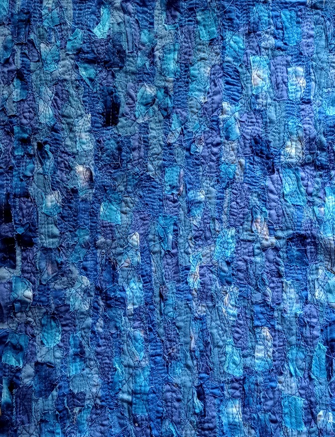 blue upcycled fabric art