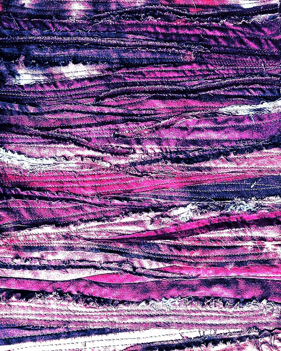 Thumbnail: pink and purple textured fabric art piece