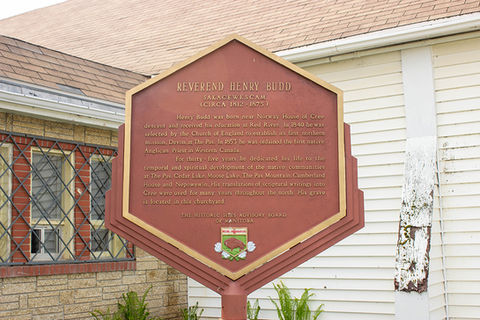 Plaque honouring Henry Budd, one of the Church's founders.