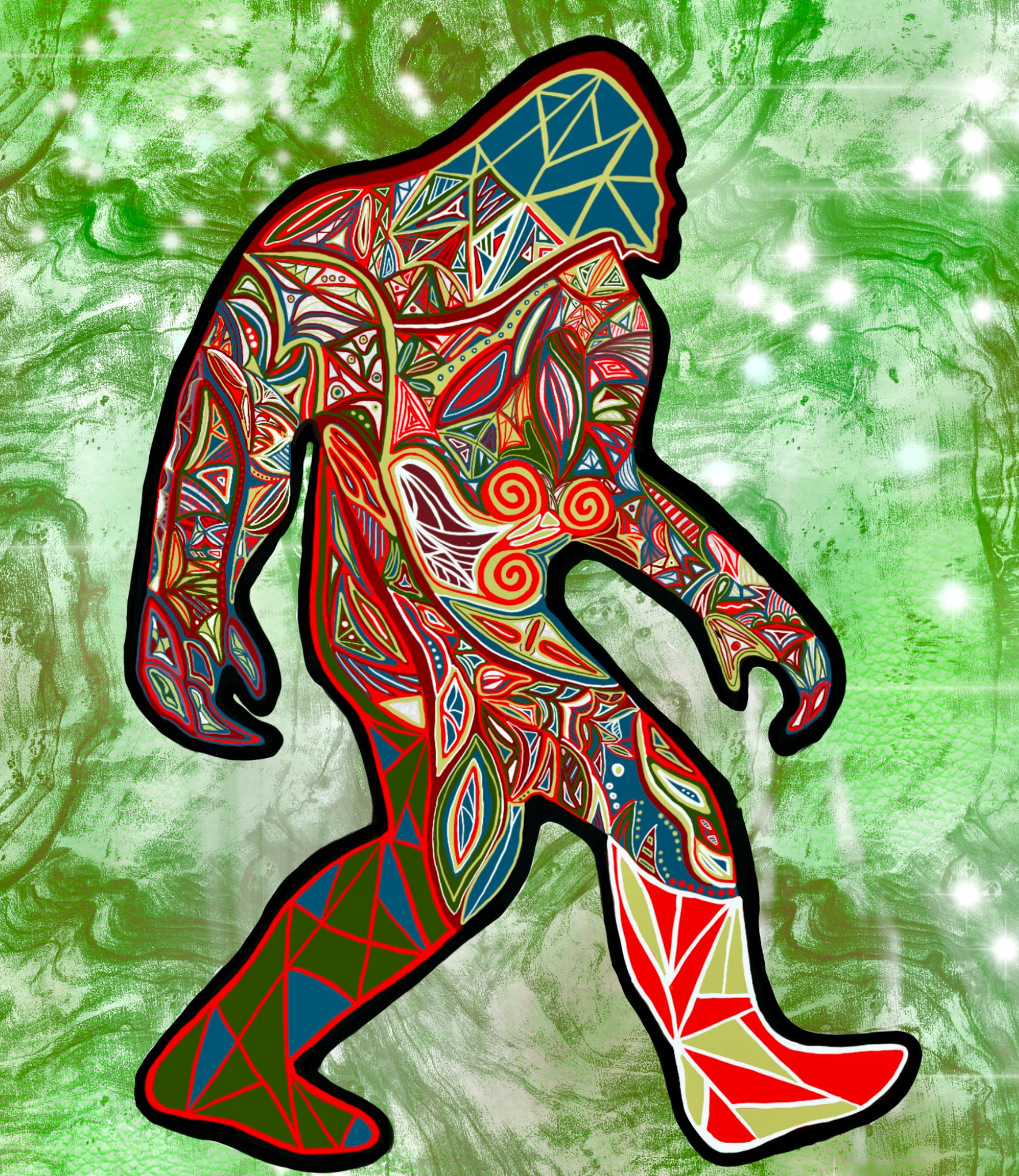 Abstract vivid Bigfoot digital print