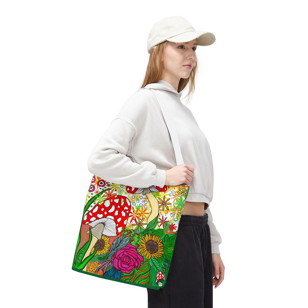 Thumbnail: Vibrant Floral Mushroom Tote Bag – Eco-Friendly, Stylish Shopping Accessory