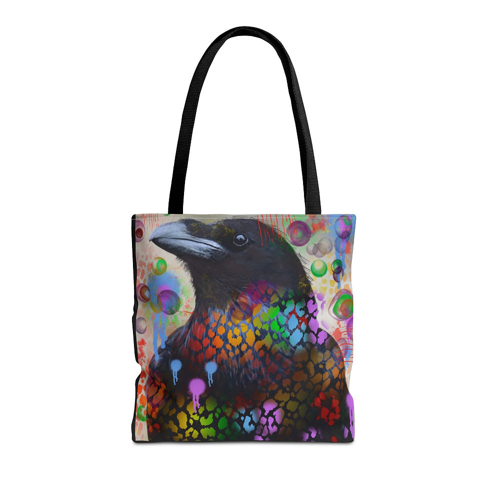 Thumbnail: Colorful Raven Tote Bag - Stylish Artful Design for Nature Enthusiasts