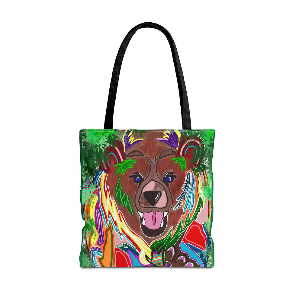 Thumbnail: Colorful Bear Graphic Tote Bag - Eco-Friendly and Stylish