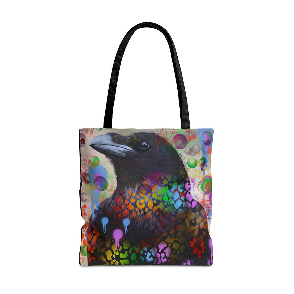 Thumbnail: Colorful Raven Tote Bag - Stylish Artful Design for Nature Enthusiasts