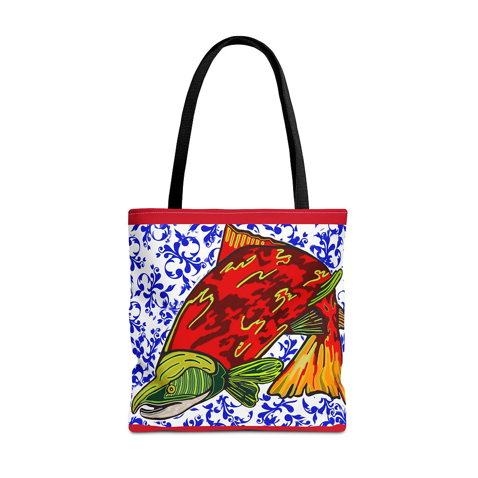 Thumbnail: Salmon Art Tote Bag -  For Fishing Lovers Enthusiasts