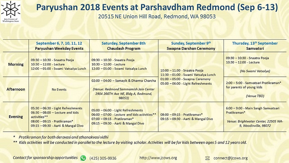 Hiteshbhai Shah in Seattle Detailed Event Schedule