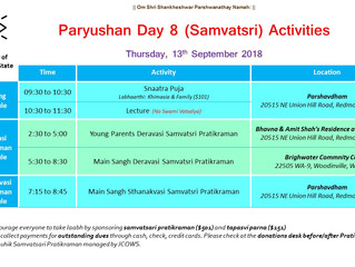 Paryushan 2018 Event Details (September 6th -13th)