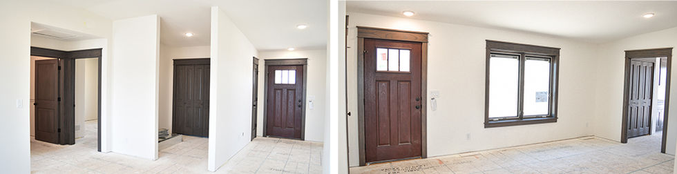 Interior doors and trim with dark wood finish.