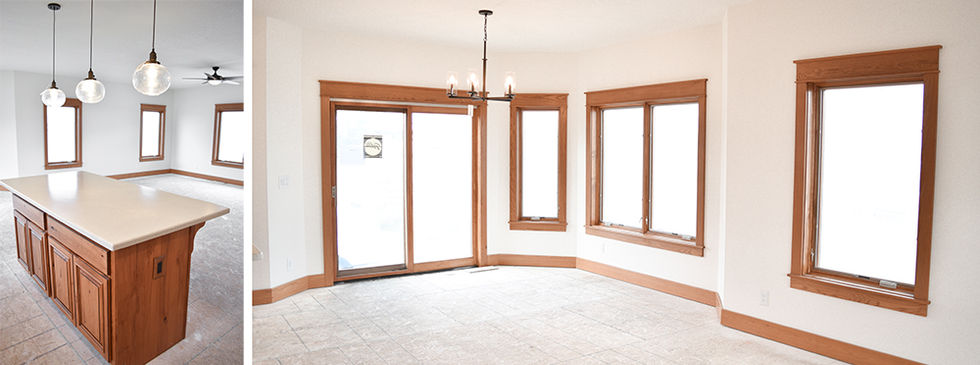 Pella windows and patio doors in octagonal dining area. 
