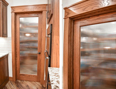 Kitchen Pantry with Reeded Glass and oak trim.