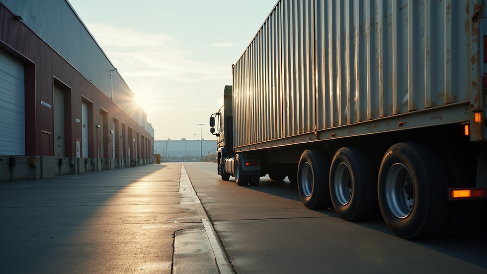 Eye-level view of a cargo truck parked at a loading dock