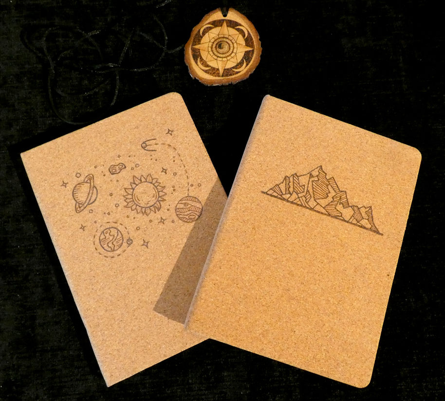 Cork cover notebooks and pyro