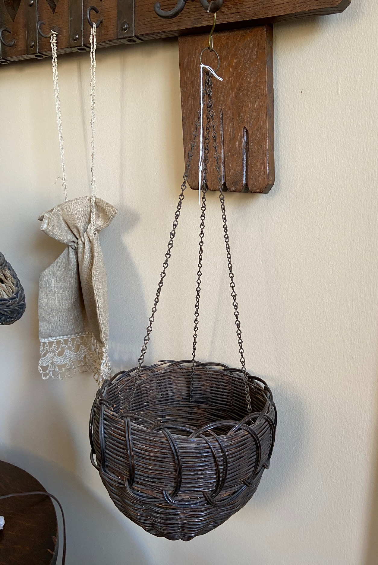 Wicker Hanging Basket and Ecru Bag