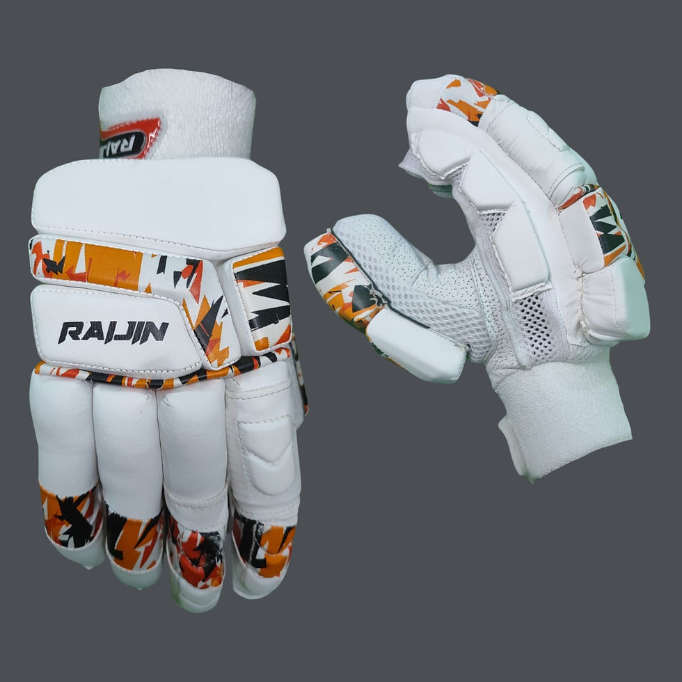 Thumbnail: RAIJIN Orange and Black Cricket Batting Gloves with RAIJIN branding - Protective Gear