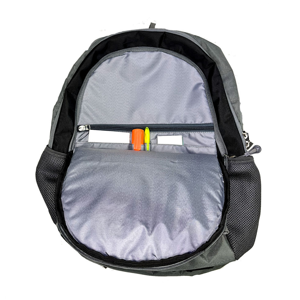 Thumbnail: A sleek black and grey backpack by RAIJIN, featuring a laptop compartment and padded design, inside view.
