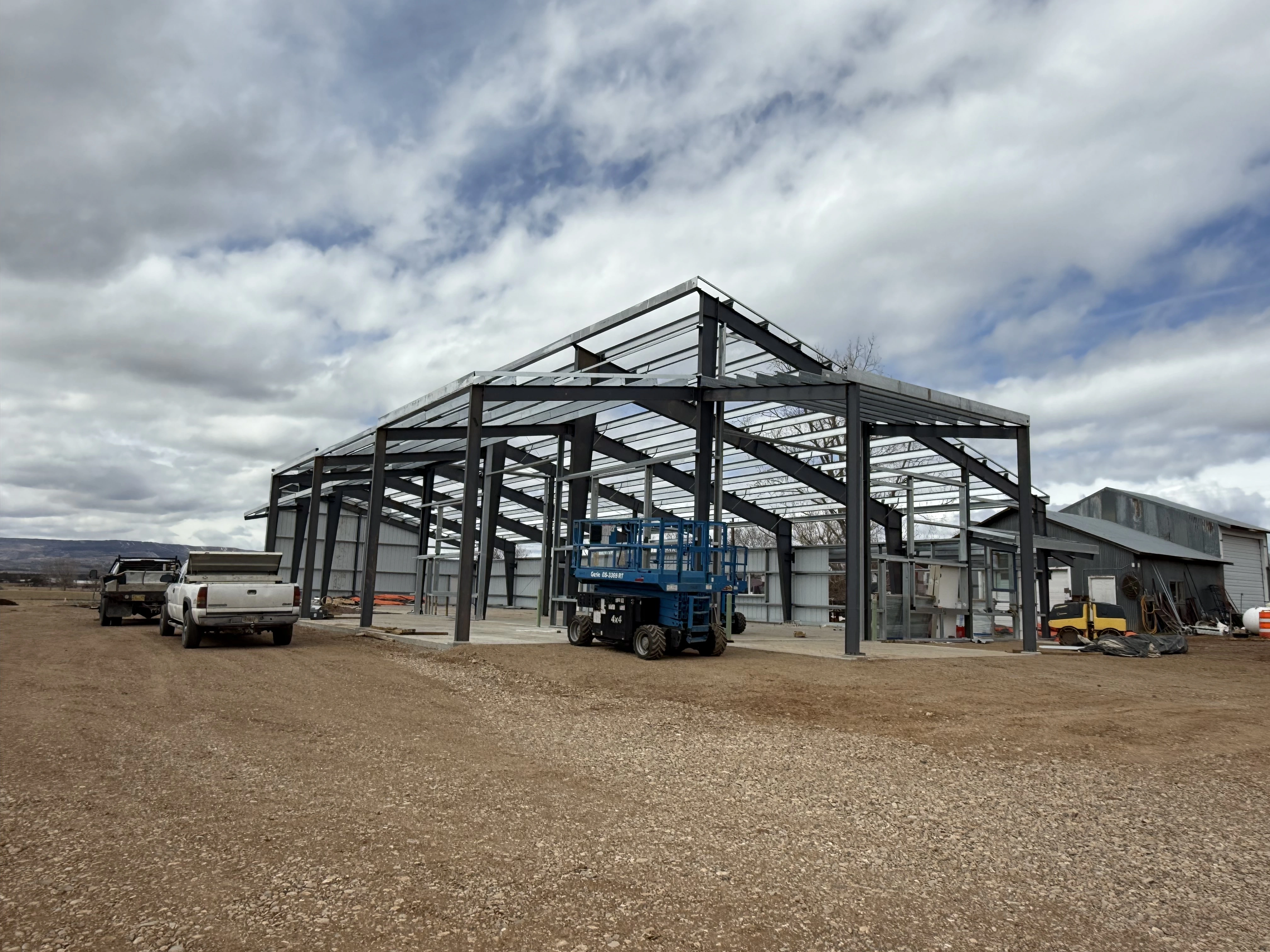 Steel frame for a new ranch or storage building.