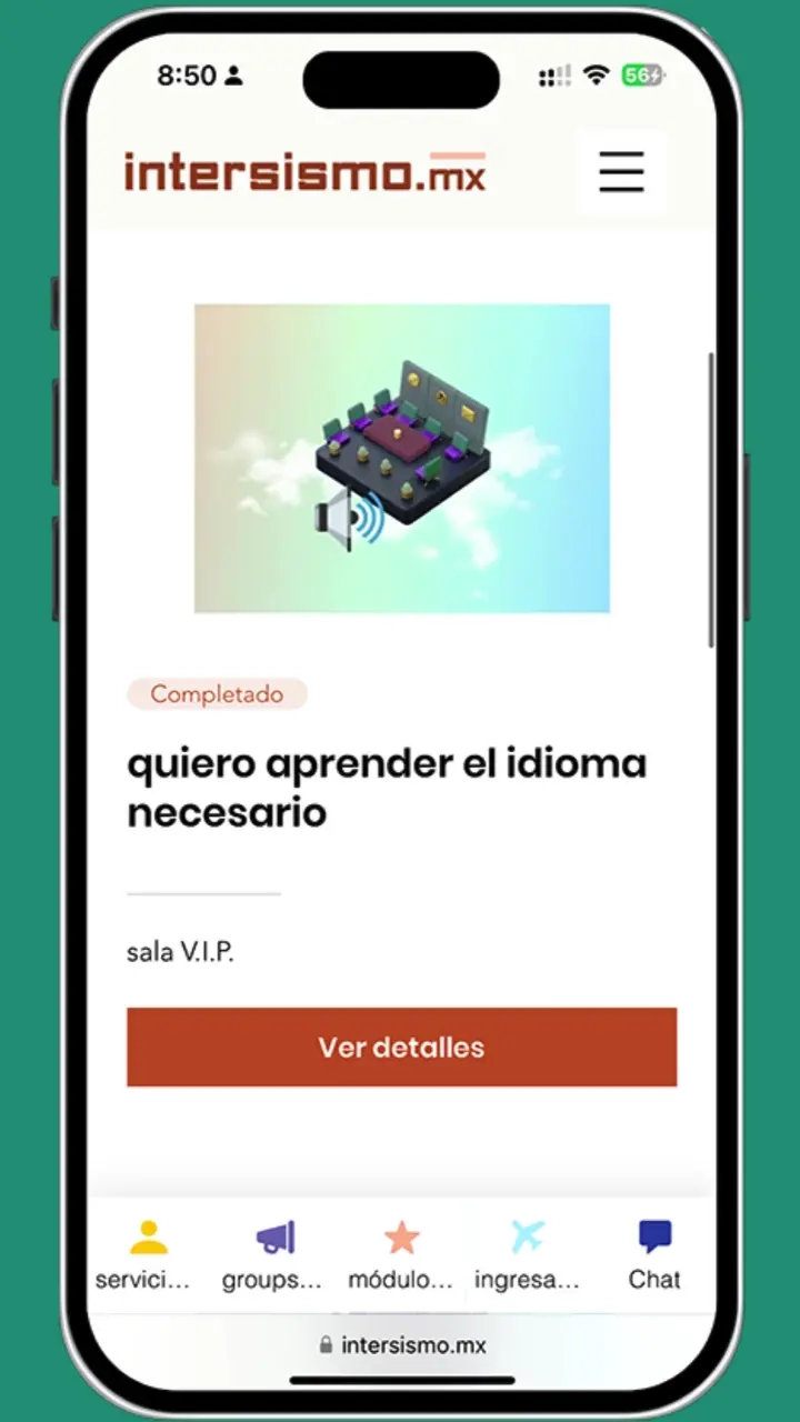 device rendering Sala V.I.P. showing the UI