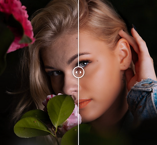 Professional Photo Editor, before and after of a retouched and colour graded portrait