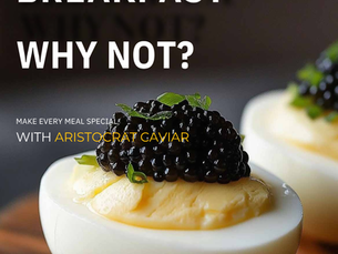 Soft boiled eggs with Aristocrat caviar and fresh chives, served warm for a luxury breakfast