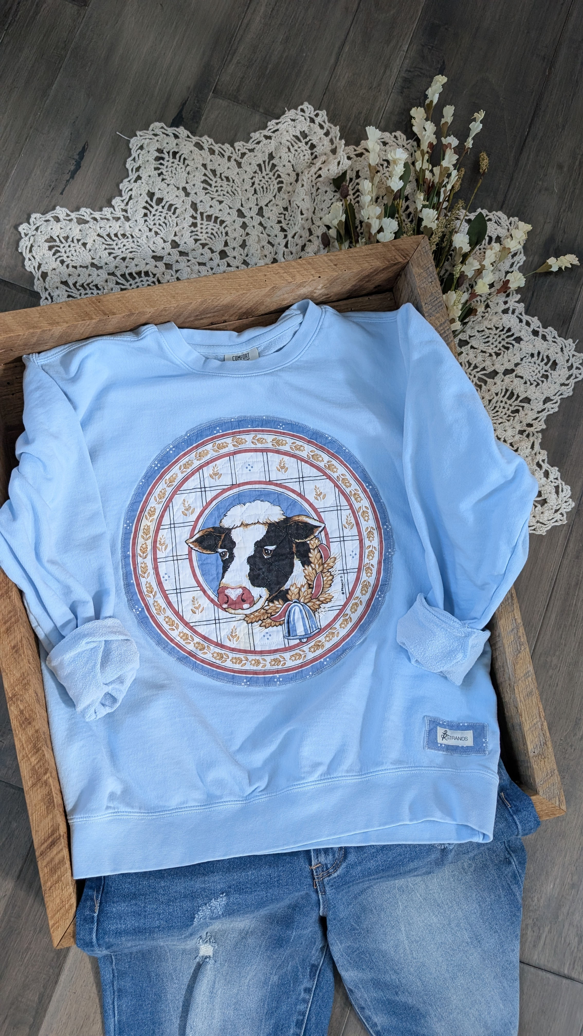 Medium • Cow Bell Crewneck • Pale Blue
