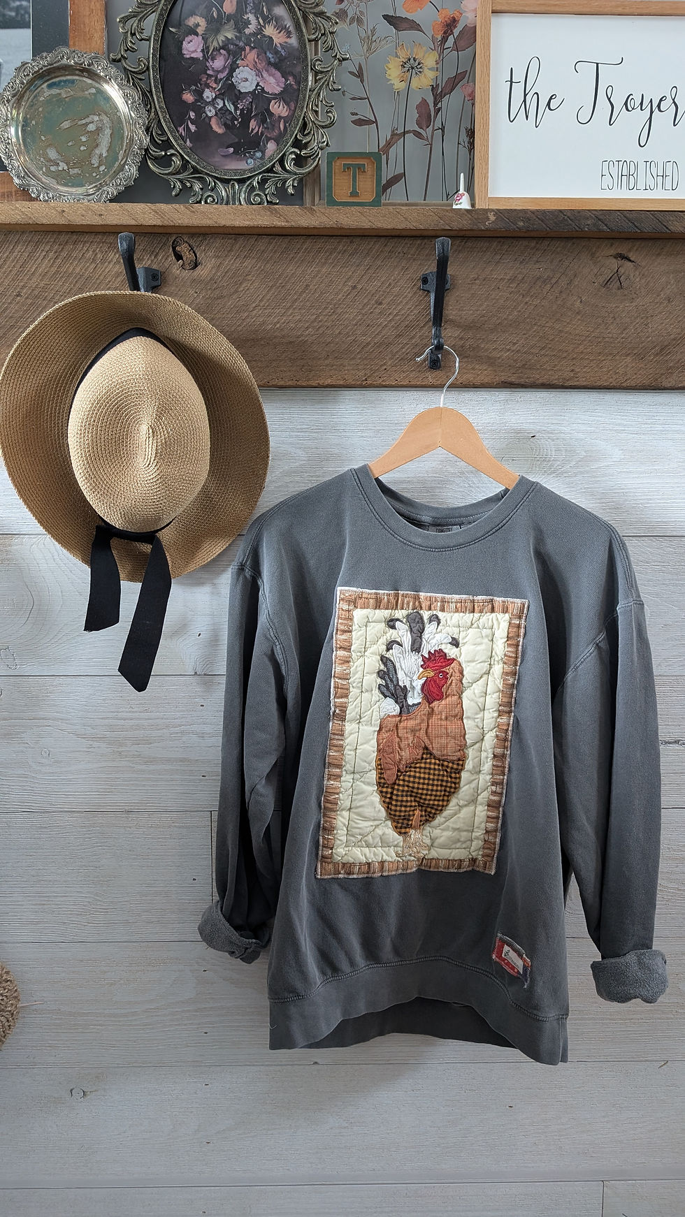 Thumbnail: Medium • Quilted Rooster Block Crewneck • Slate