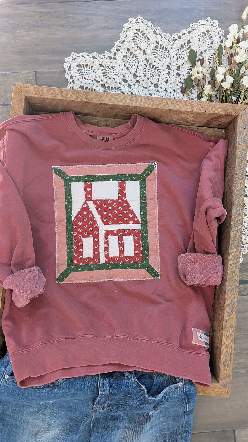 Thumbnail: Medium • Calico Cottage Crewneck • Crimson