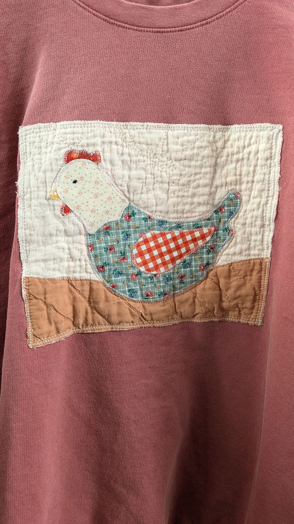 Thumbnail: Small • Patchwork Hen Crewneck • Crimson