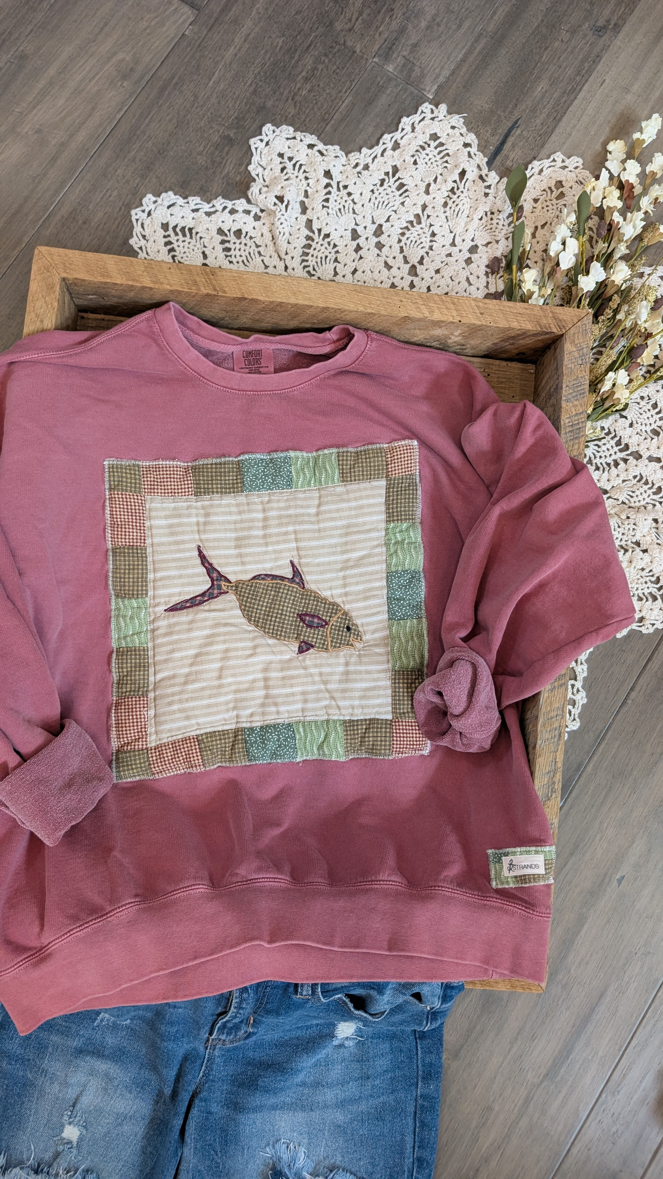 XL • Framed Fish Crewneck • Crimson