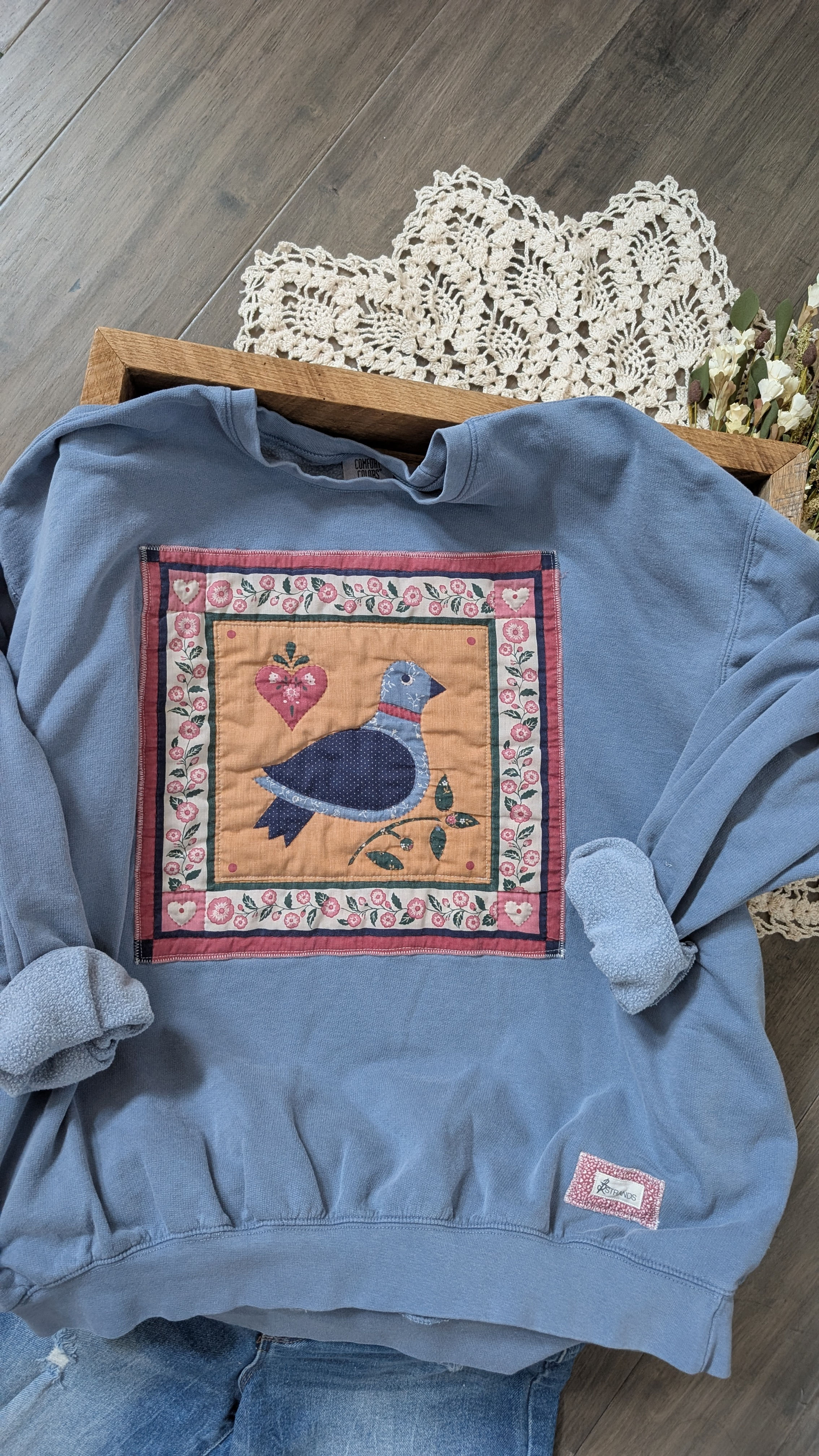 3X • Bird on a Branch Crewneck • Denim Blue