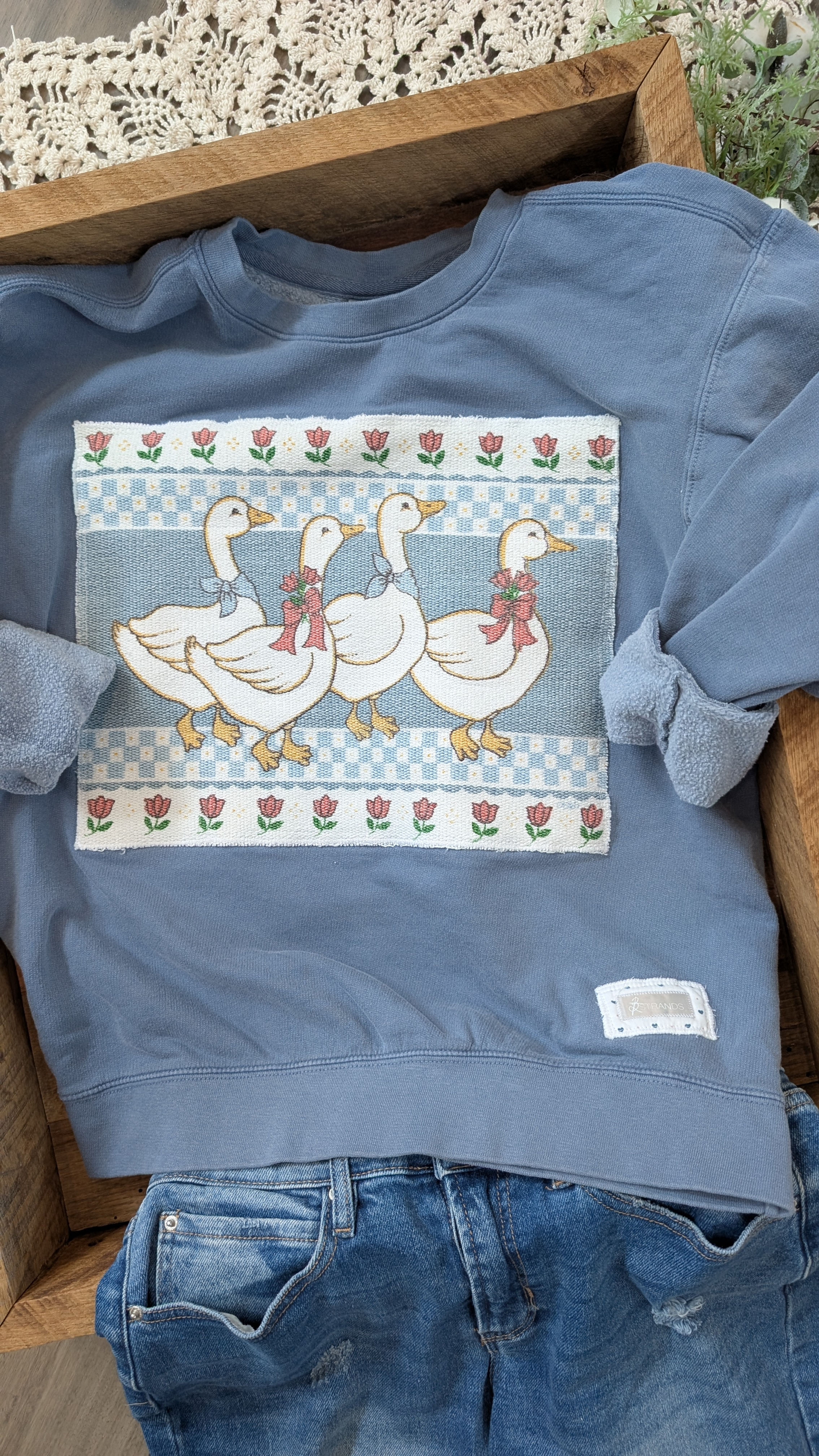 Large • Happy Gaggle Crewneck • Denim Blue