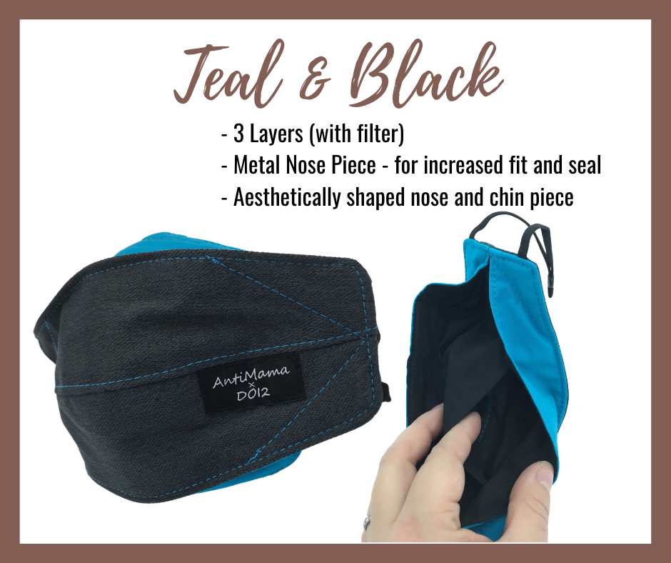 Thumbnail: Charcoal and Teal AntiMama Fabric 3 Layer Mask