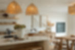 Sea haven open plan kitchen dining room beach house, designer downlights and curved kitchen counter