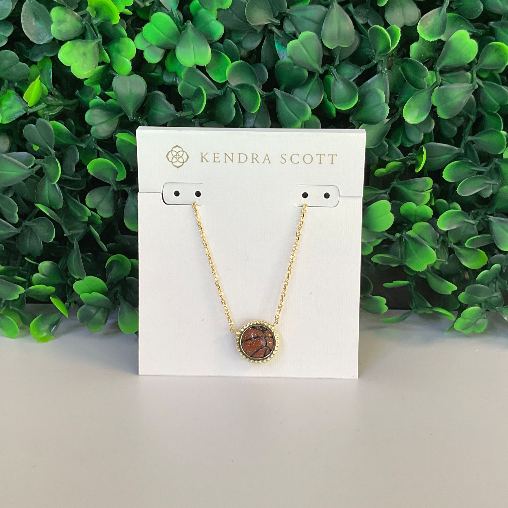 Basketball Gold Short Pendant Necklace in Orange Goldstone