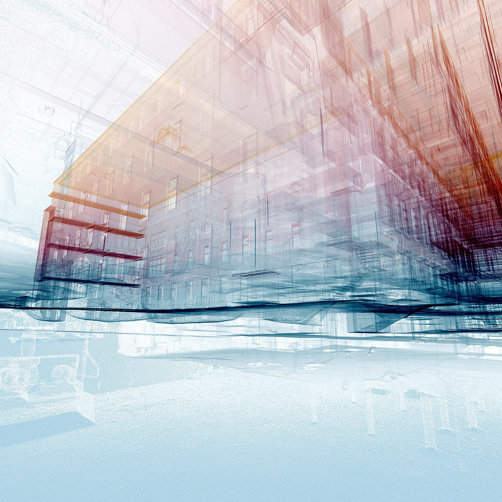 Point cloud from a 3D scan and LiDAR digitization showing the corridors in color of the Catholic Church of the Resurrection in Montreal.