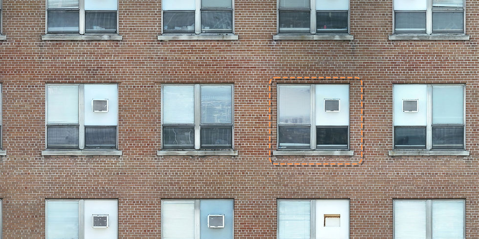 An orthomosaic image of a brick hospital facade in Montreal, Quebec, showing the masonry, windows, and condition of the exterior wall for a facade inspection.