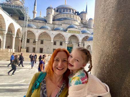 Mother and daughter at Blue Mosque Istanbul