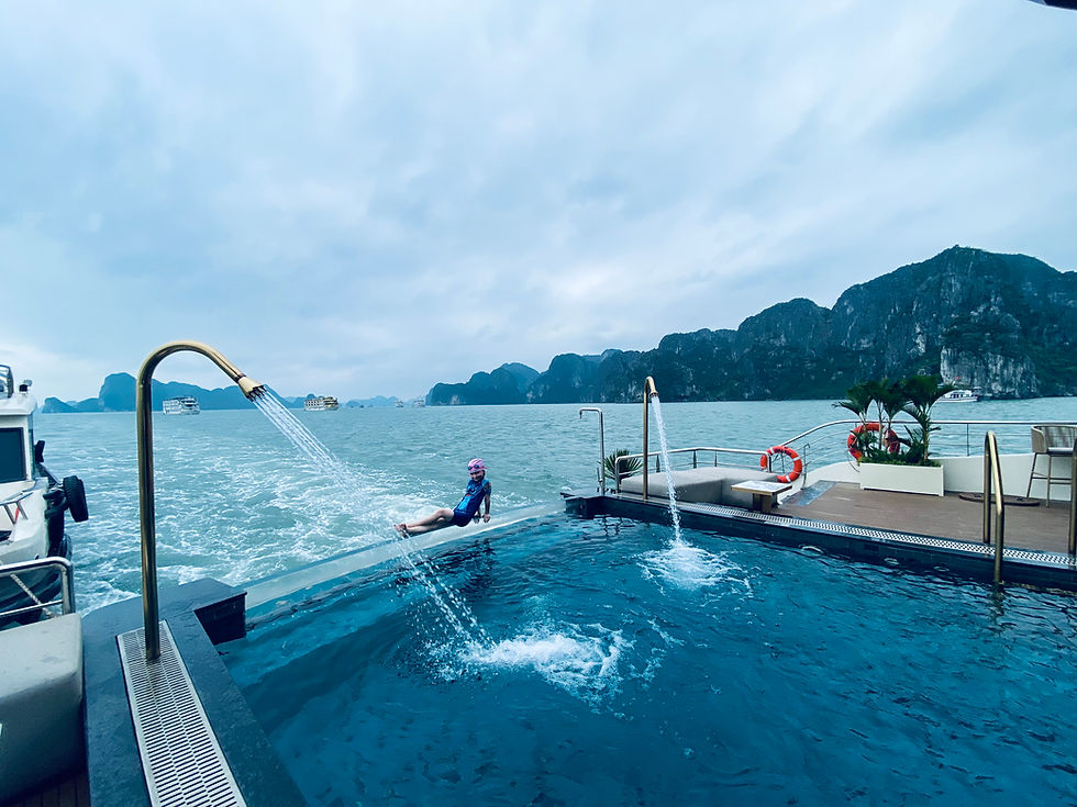 Little girl in pool on Halong Bay cruise