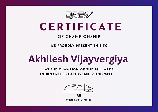 Pool tournament certificate