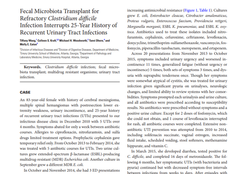 FMT for Refractory CDI Interrupts 25-Year History of Recurrent Urinary Tract Infections