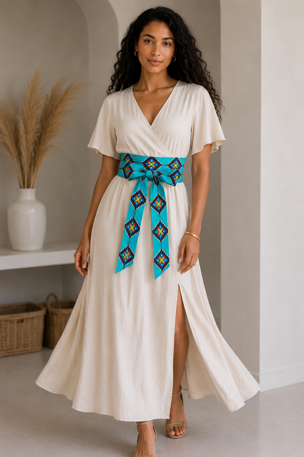 Handmade Turquoise Southwestern Reversible Obi Wrap Belt