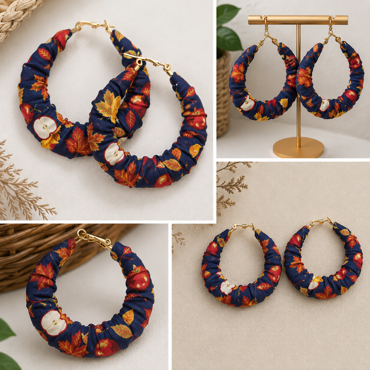 Autumn Harvest Fabric Hoop Earrings