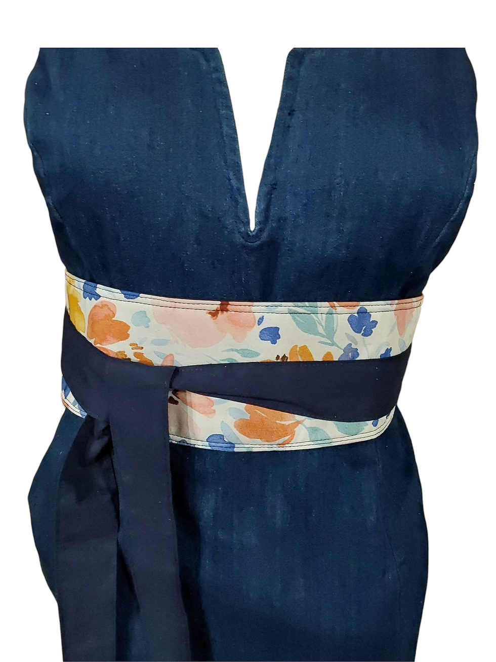 Reversible Obi Belt – Watercolor Floral & Dark Blue | Handmade Wrap Belt