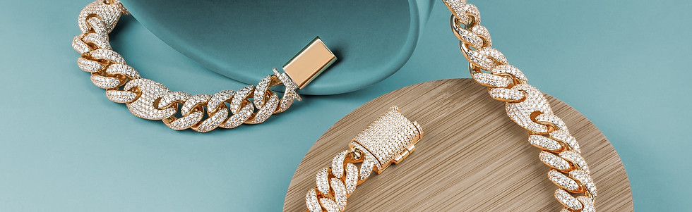 Beautiful gold necklace on a blue background