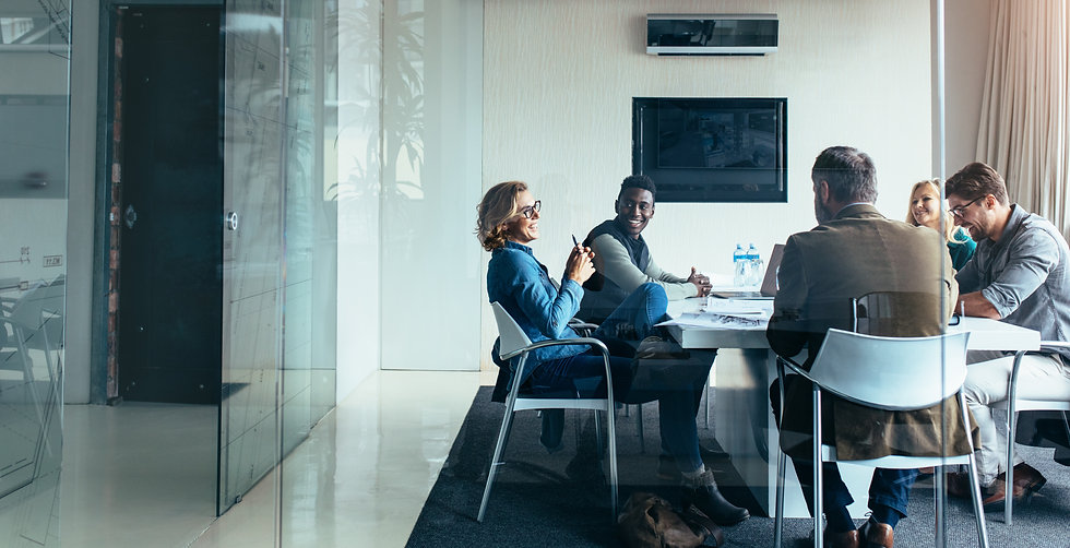 Mixed group of business people in a modern boardroom