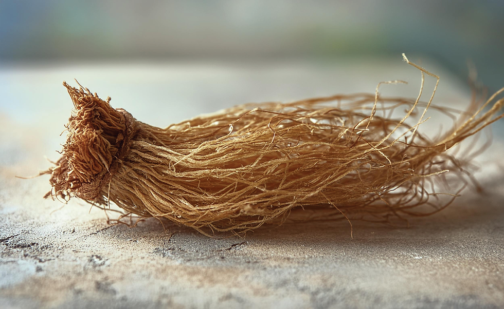 Liquid botanical extract of Vetiver Root Oil used in FEEL NO EVIL soap formulation.